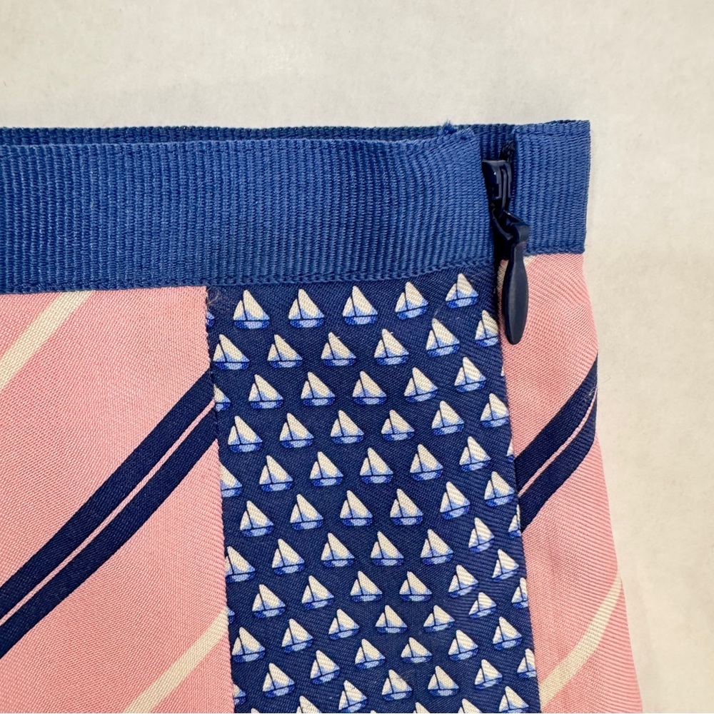 Vineyard Vines Silk Skirt Tie Gal Patchwork Mini Blue Pink Striped Nautical SZ 6 - Picture 3 of 14